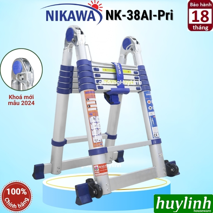 Thang nhôm rút đôi chữ a nikawa nk-38ai pri - 3.8 mét - có bánh xe