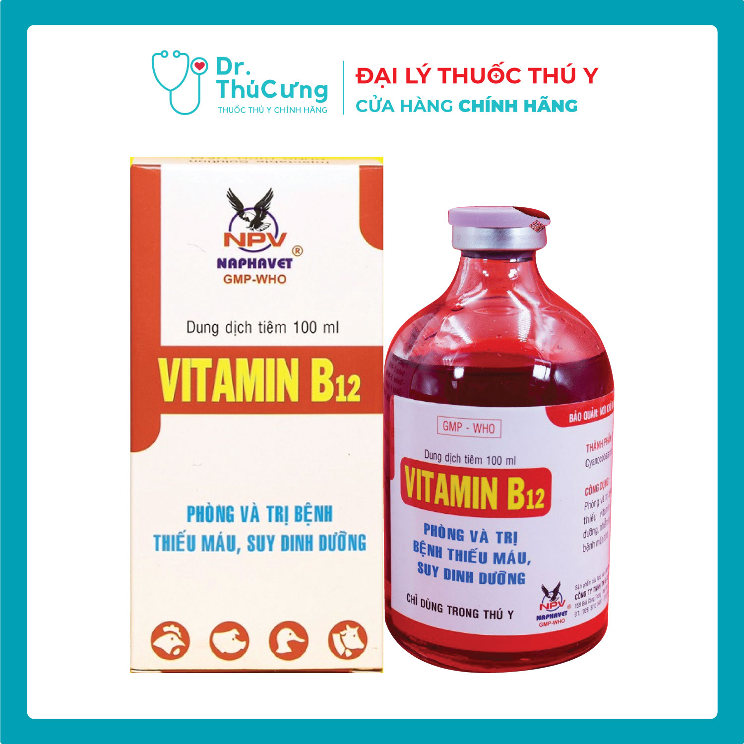 Vitamin b12 cho gà đá, dê , heo, trâu Bò - Phòng Thiếu máu, Suy dinh dưỡng - Hàng date mới