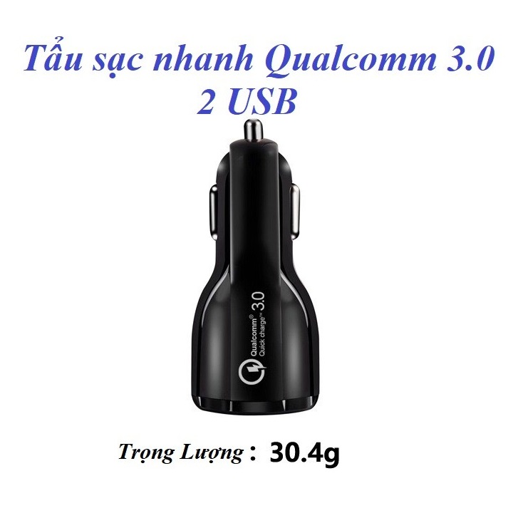 Tẩu sạc ô tô QC3.0 2 cổng USB 5V/3A sạc siêu nhanh LED viền tẩu sạc nhanh ô tô củ sạc nhanh dành cho ô tô,dock sac o to , cu sac nhanh 2 cong usb