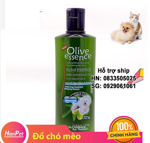 Hanpet - Sữa tắm tinh dầu ô liu chó mèo lông trắng- Sữa tắm OLIVE SIÊU MỀM MƯỢT - 450ml