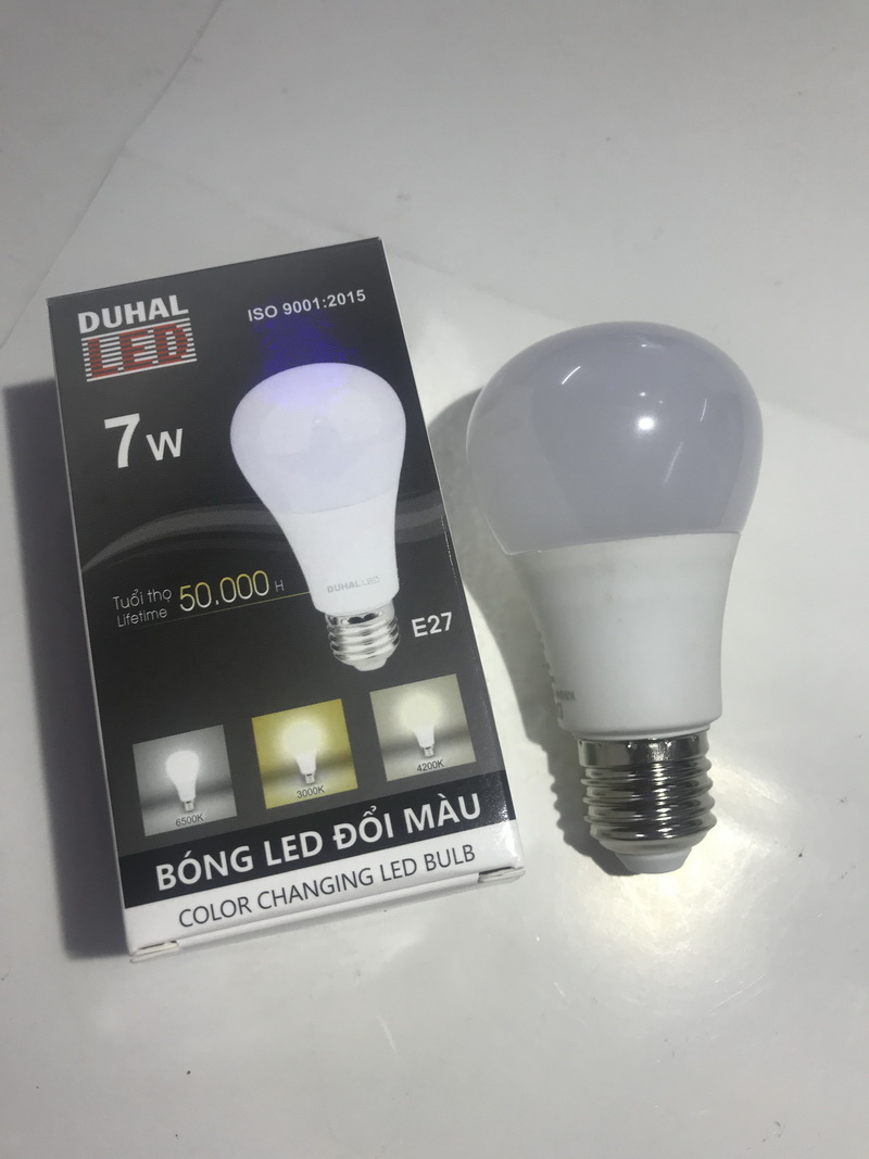 Bóng đèn led bulb tròn Duhal 7W, đổi màu 3 chế độ