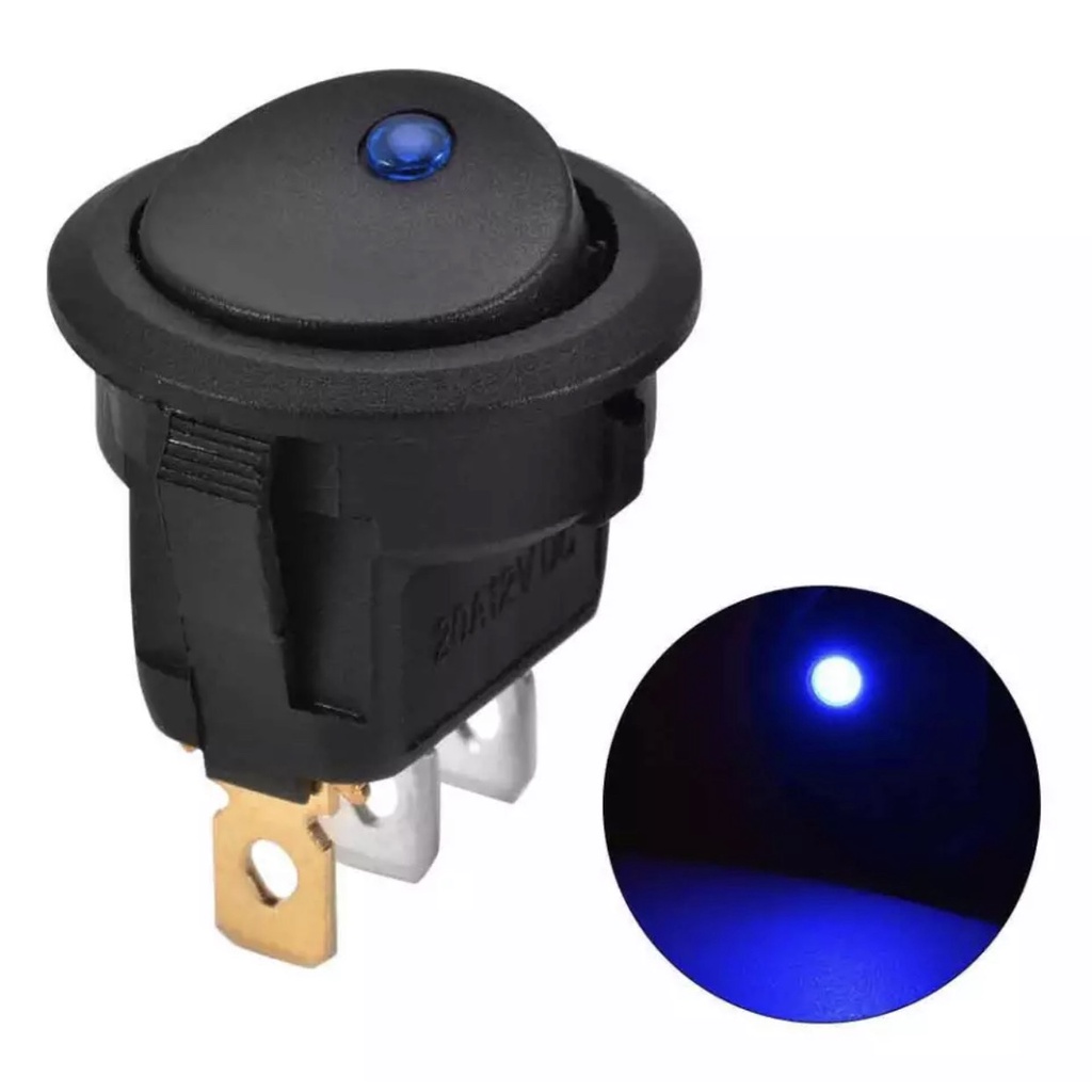 Công tắc bập bênh tròn có đèn led 3 chân 12v- 220v.