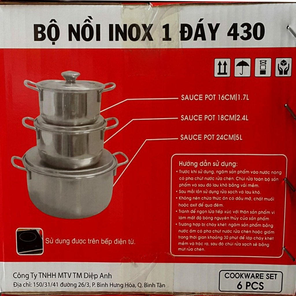 [HCM]BỘ 3 NỒI 1 ĐÁY SỬ DỤNG ĐƯỢC BẾP TỪ SKYTAR (16-18-24cm)