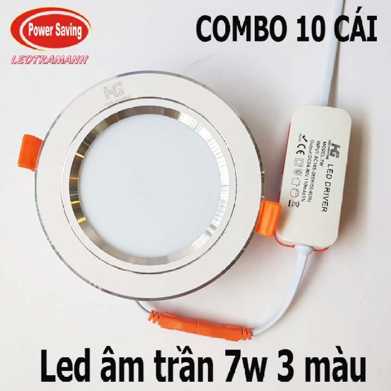 combo 10 Đèn led âm trần HG 7W 3 màu viền bạc