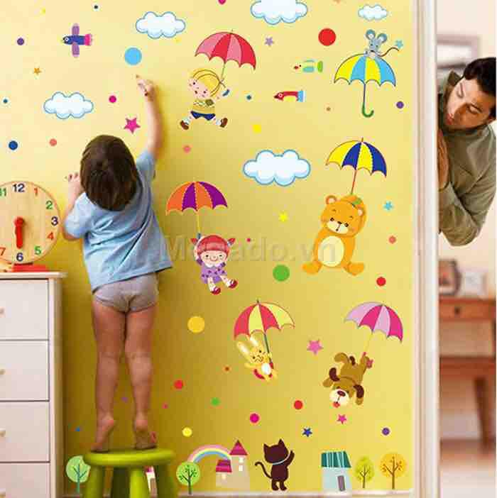 Decal tranh dán tường thú che ô