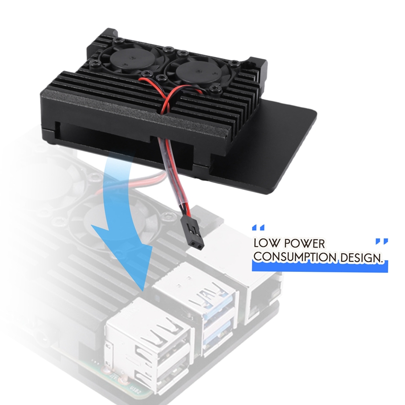 for Raspberry Pi 4 Aluminum Case with Dual Cooling Fan Metal Shell Black Enclosure for Raspberry Pi 4 Model B