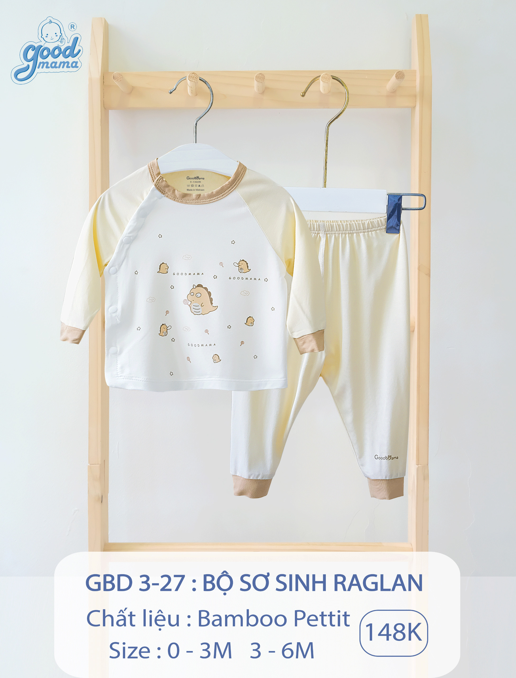 Bộ sơ sinh dài tay cài lệch bamboo petit phối màu trẻ em Good Mama