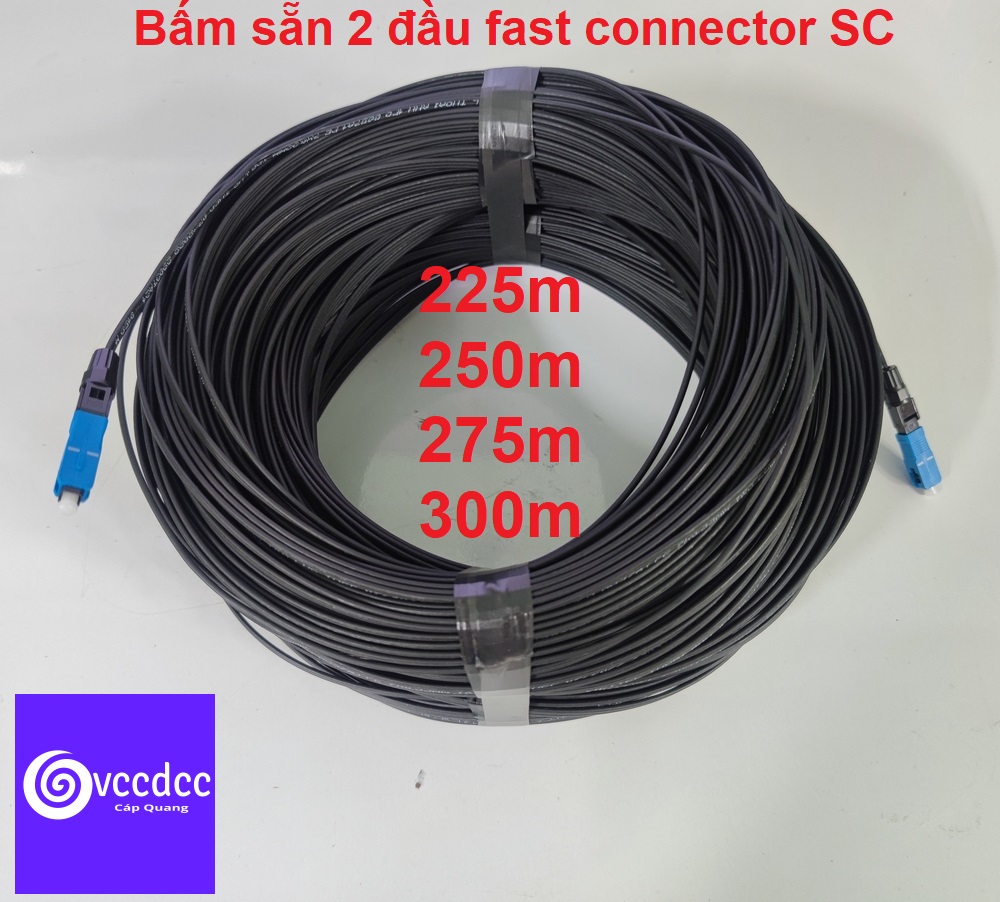 225m đến 300m cáp quang 1fo  bấm sẵn 2 đầu fast connector SC- TẶNG 2 DÂY LAN