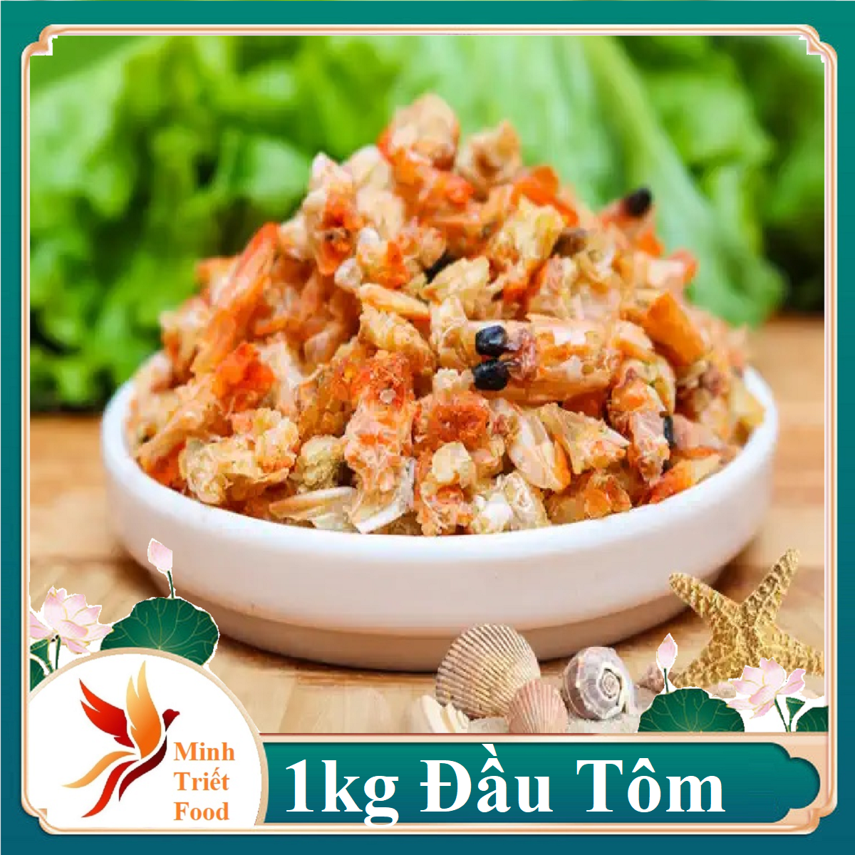 Đầu tôm biển khô thiên nhiên-vụn thịt đầu tôm khô dùng nấu canh hoặc súp đặc sản minh triết