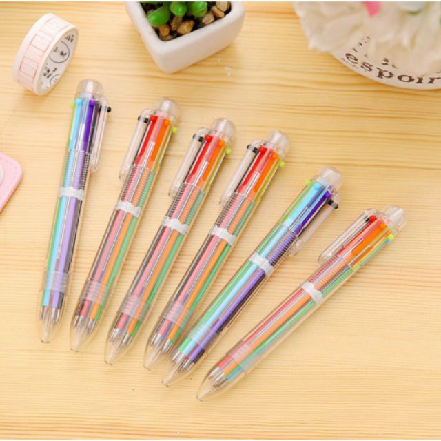 [HCM]Bút bi bấm 6 màu nhiều ruột