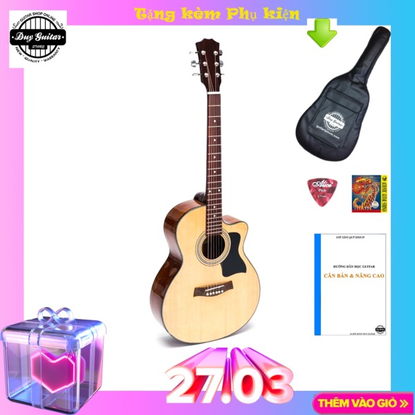 Đàn guitar Acoustic DJ120 Gỗ Hồng đào thịt cho âm thanh vang tốt Dáng A khuyết dành cho bạn chơi lâu dài - Duy Guitar Shop