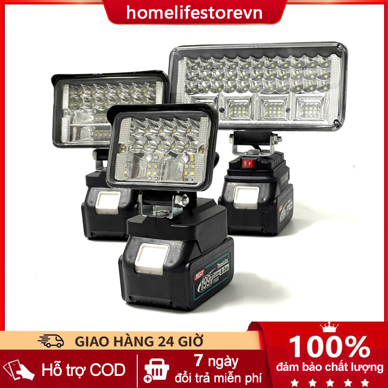 Đèn pha led dùng pin công suất lớn Đèn pin led chiếu xa dùng chân pin Makita Thời gian chiếu sáng liên tục 10 tiếng đèn led dự phòng đa năng tiện lợi.