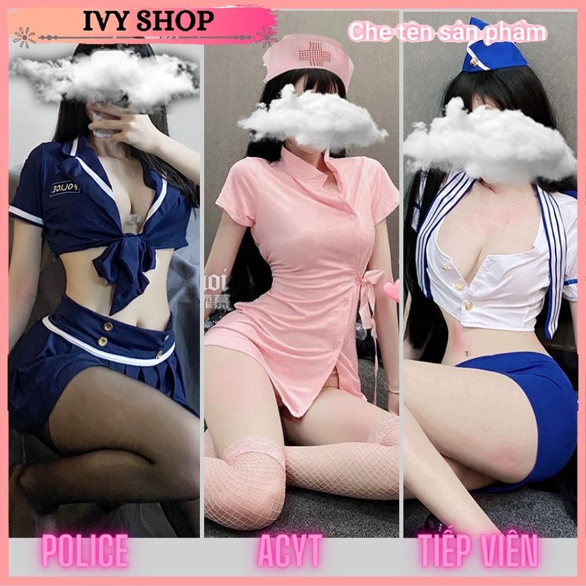 COMBO 3 BỘ ĐỒ NGỦ COSPLAY SIÊU CHẤT -Bộ đồ ngủ cosplay nữ y tá + Váy ngủ cosplay tiếp viên + Bộ đầm ngủ cosplay P.O.L.i.C.E SIÊU CHẤT ACYT Tv1200 p0lice xanh