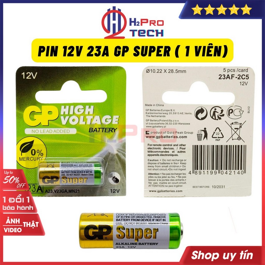 Pin 12V 23A-27A GP SUPER Dung Lượng Cao (1 Viên), Pin Tiểu AA Cao Cấp Dùng Cho Remote TV, Đồ Chơi Điện Tử,...-H2pro Tech