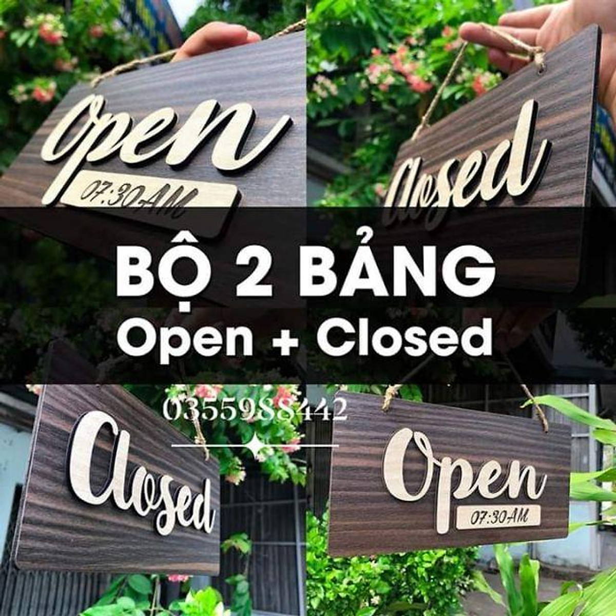 Bảng gỗ treo shop Open /Close