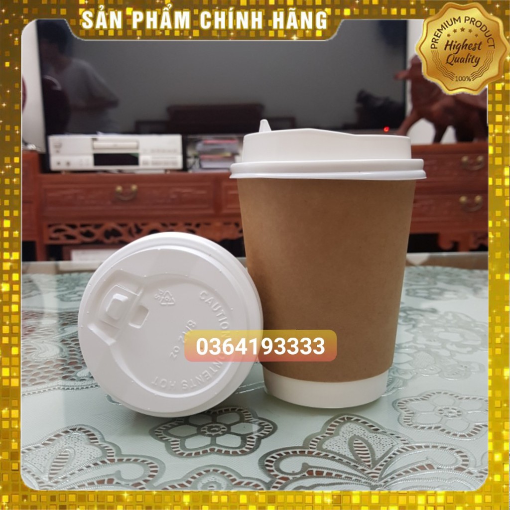 Ly Giấy Kraft có nắp 280ml đựng cafe Mang Về 8oz