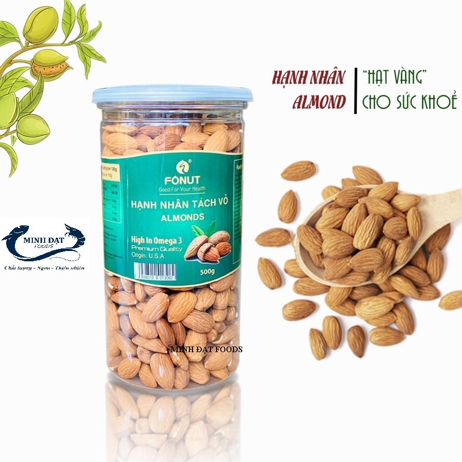 Hạnh nhân Tách vỏ tự nhiên Mỹ FONUT hạt to không hôi dầu - Nhân Hạnh Nhân tươi Mỹ 500gram