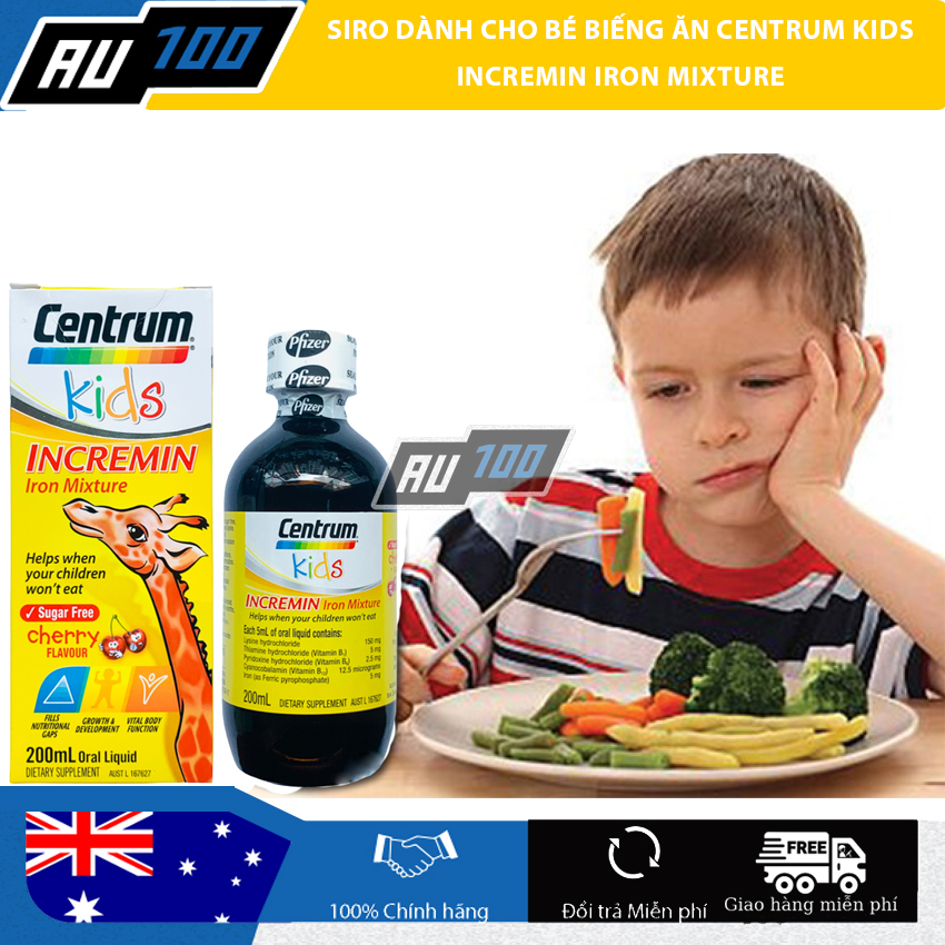 [CHÍNH HÃNG] Siro Centrum Kids 200ml Incremin Iron Mixture - HÀNG ÚC [ Bổ sung lysin, vitamin nhóm B và sắt dành riêng cho bé biếng ăn, kém hấp thu] - AU100