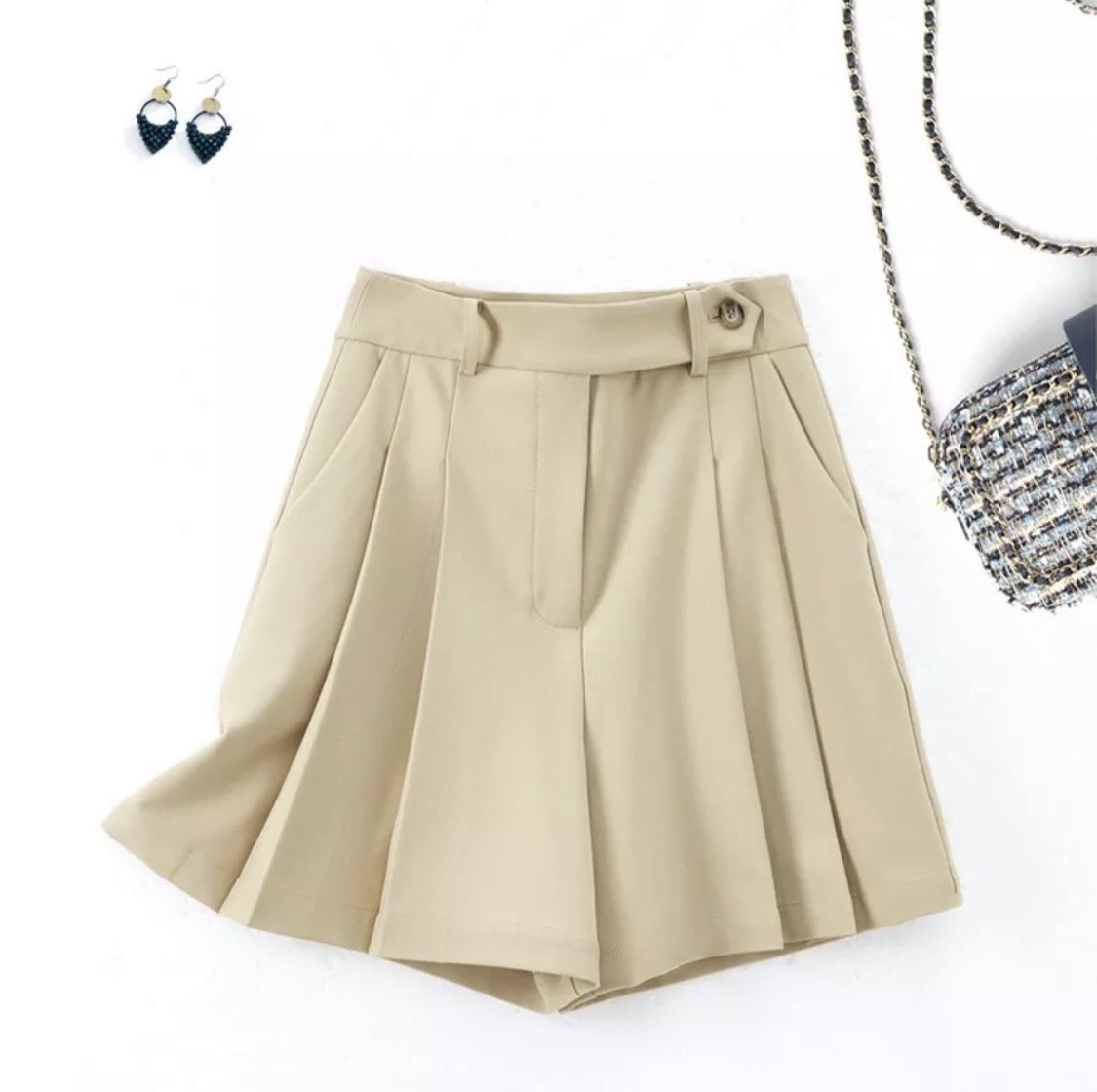Quần Short Cạp Cao Giả Váy Xếp Ly