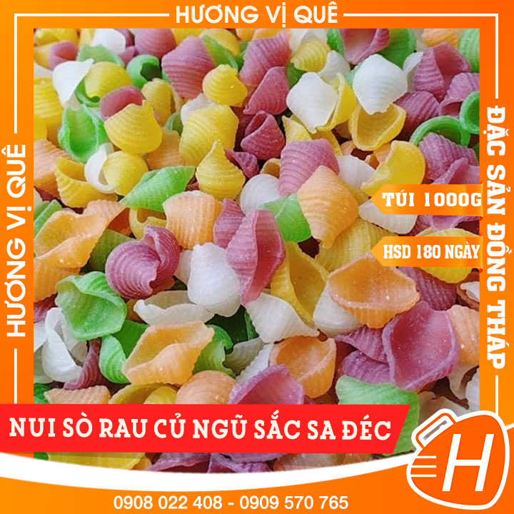Nui sò rau củ ngũ sắc sa đéc - túi 1000g - đặc sản đồng tháp