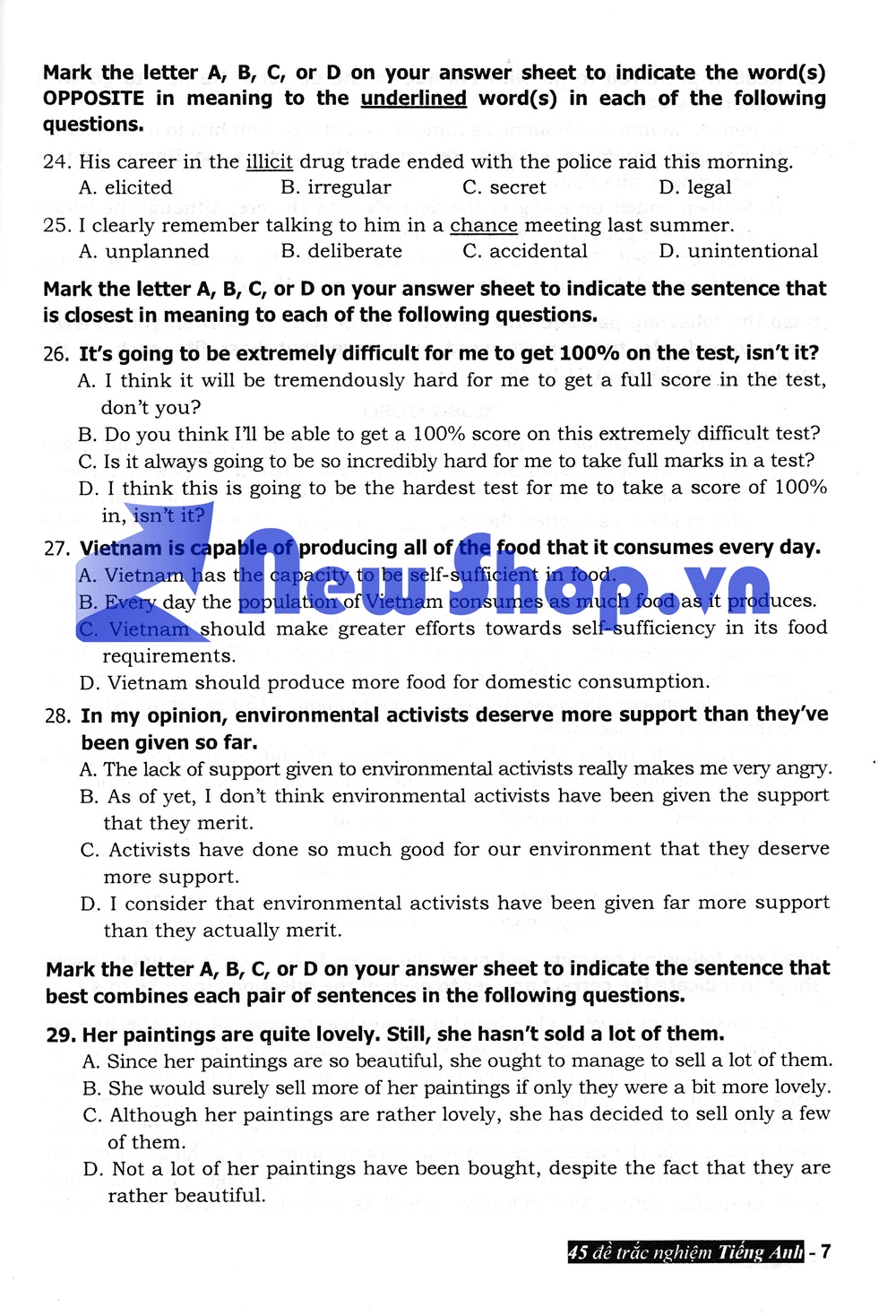 Sách 45 Đề Trắc Nghiệm Tiếng Anh