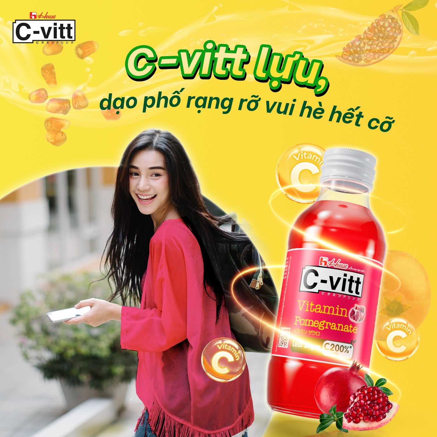 Nước lựu vitamin C C-VITT - Bổ sung Vitamin C - Tăng đề kháng, giảm stress, sáng da tự nhiên - Chai 140ml