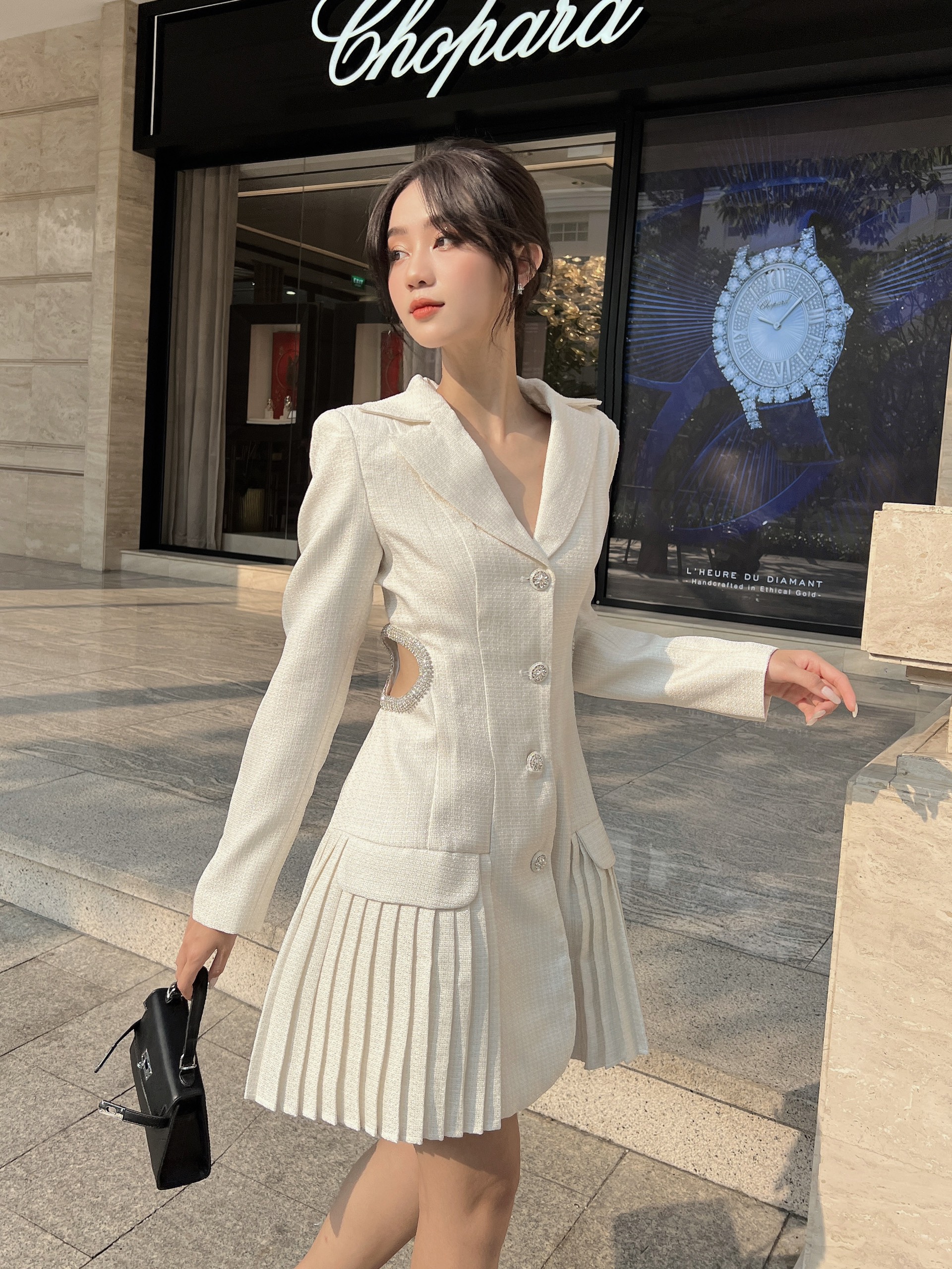 COCO SIN - Đầm Vest Đính Đá Phối Dập Ly