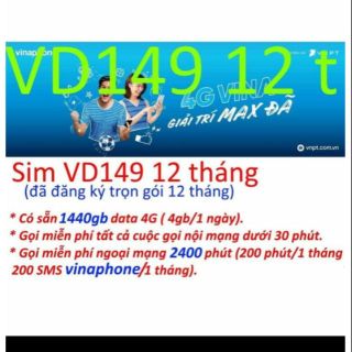Sim VD149 Vinaphone 12 tháng - 120Gb tháng+ miễn phí 200 phút ngoại thumbnail