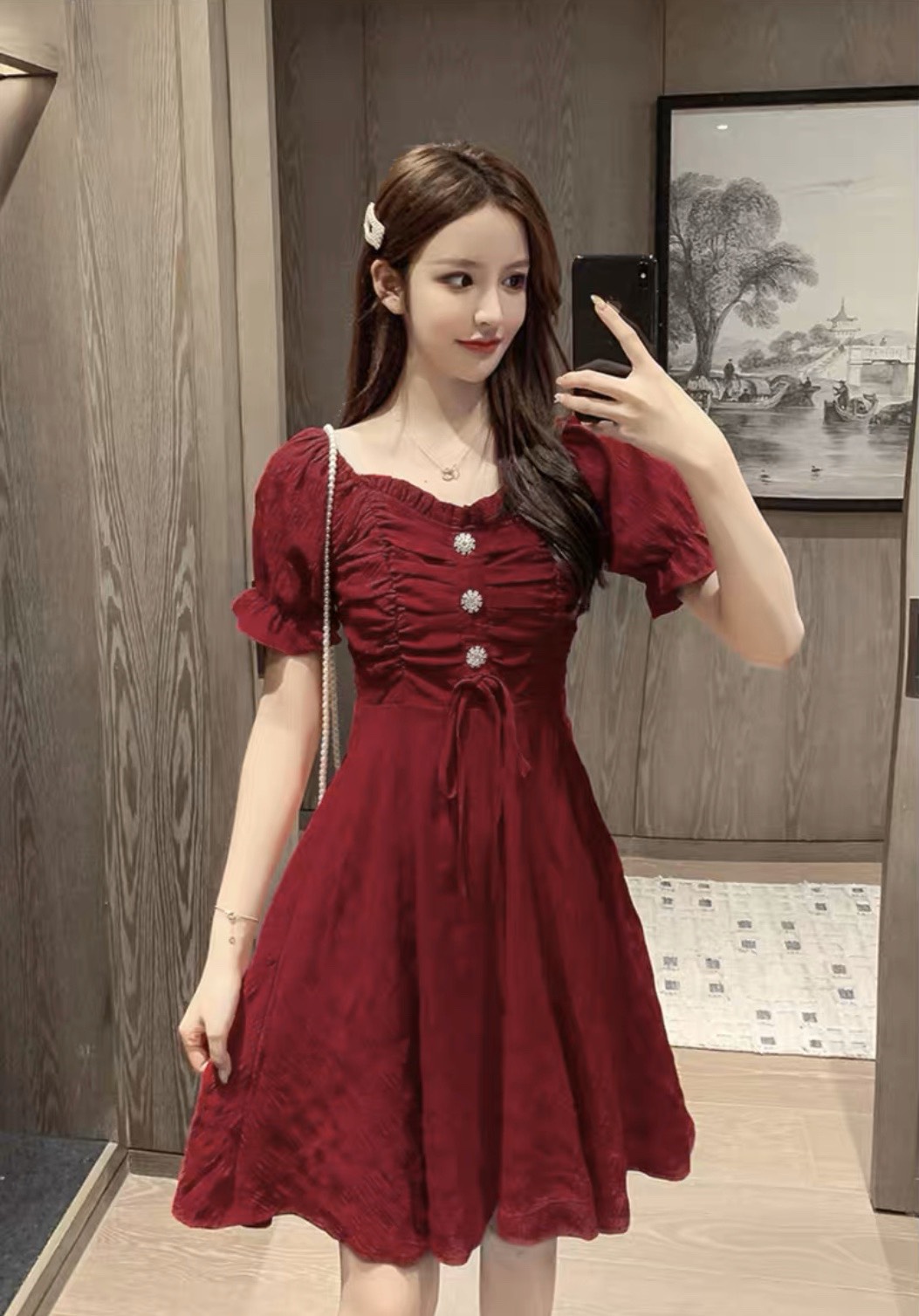 [HCM]ĐẦM RÚT NGỰC 3 CÚC- MIN DRESS T186