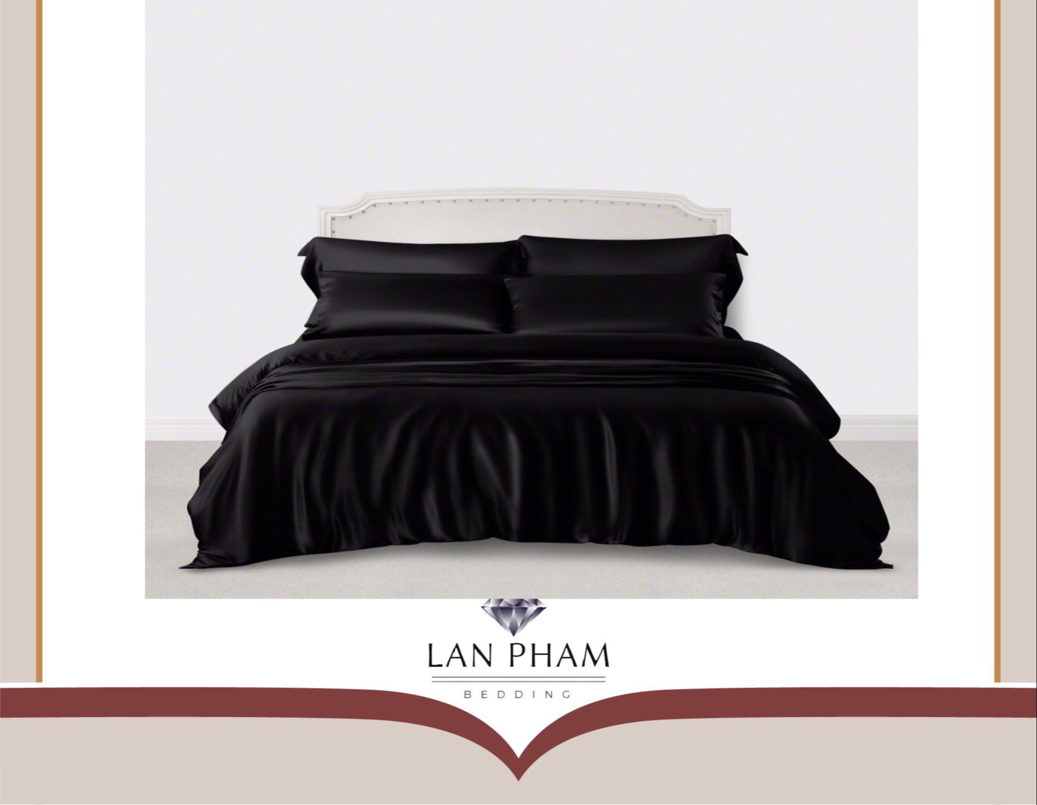 ( Lụa Loại 1) Bộ 4 Món Ga Gối Phi Lụa Màu Đen Cao Cấp Mềm Mại Lan Pham Bedding