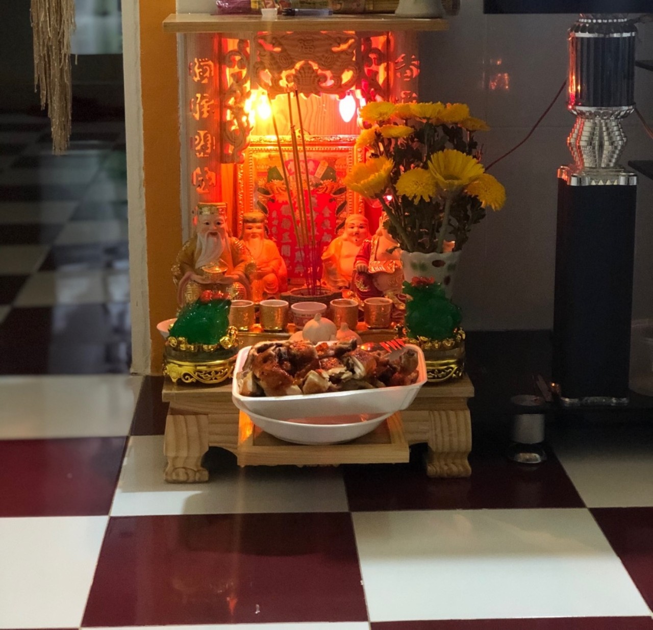 Bàn thờ thần tài gỗ sồi ngang 36
