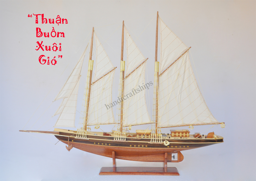 Mô hình thuyền gỗ phong thủy Atlantic (Thân: 60cm) có video