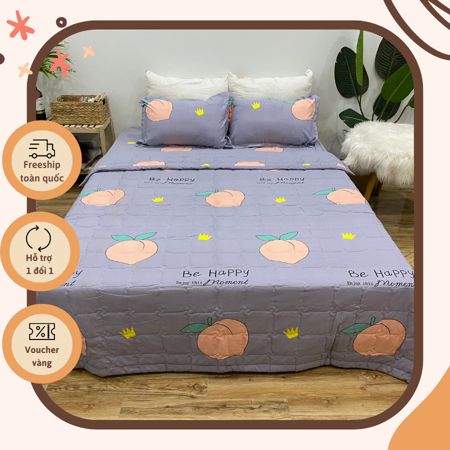 Bộ Chăn Ga Gối Hè Thu 5 Món Mẫu ĐÀO TÍM CHM25 gồm: 1 chăn Hè, 1 ga bo chun, 2 vỏ gối nằm và TẶNG 1 vỏ gối ôm họa tiết SINH ĐỘNG, chất Cotton Poly không nhăn, không nhàu, thấm hút mồ hôi tốt