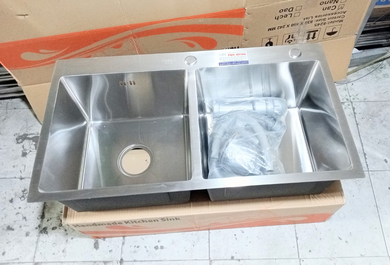 Chậu rửa chén 2 hộc inox đúc nguyên khối 304 cao cấp 82x45