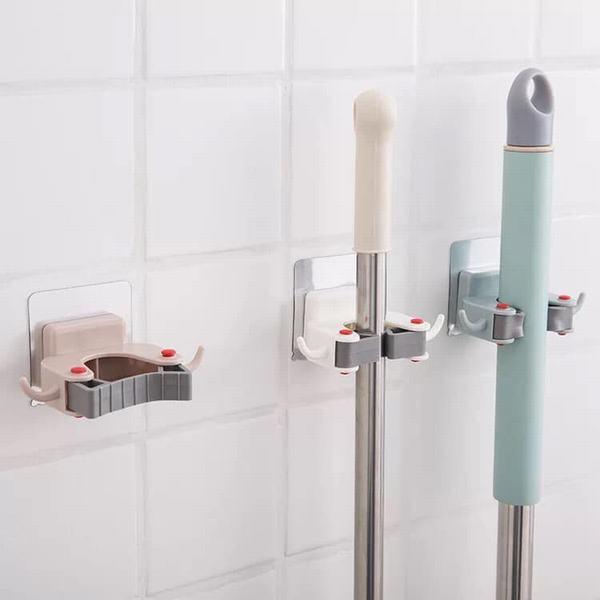 Thiết bị treo chổi, cây lau nhà gắn tường đa năng kèm móc treo 2 bên, thiet bi treo choi, cay lau nha gan tuong da nang kem moc treo 2 ben