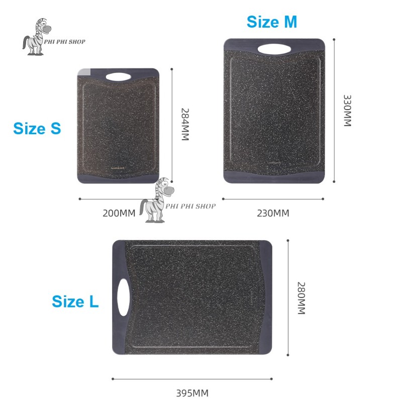 Thớt Nhựa Kháng Khuẩn Lock&Lock Black Marble CKD006 CKD007 CKD008 Màu Đen 3 Size S, M, L