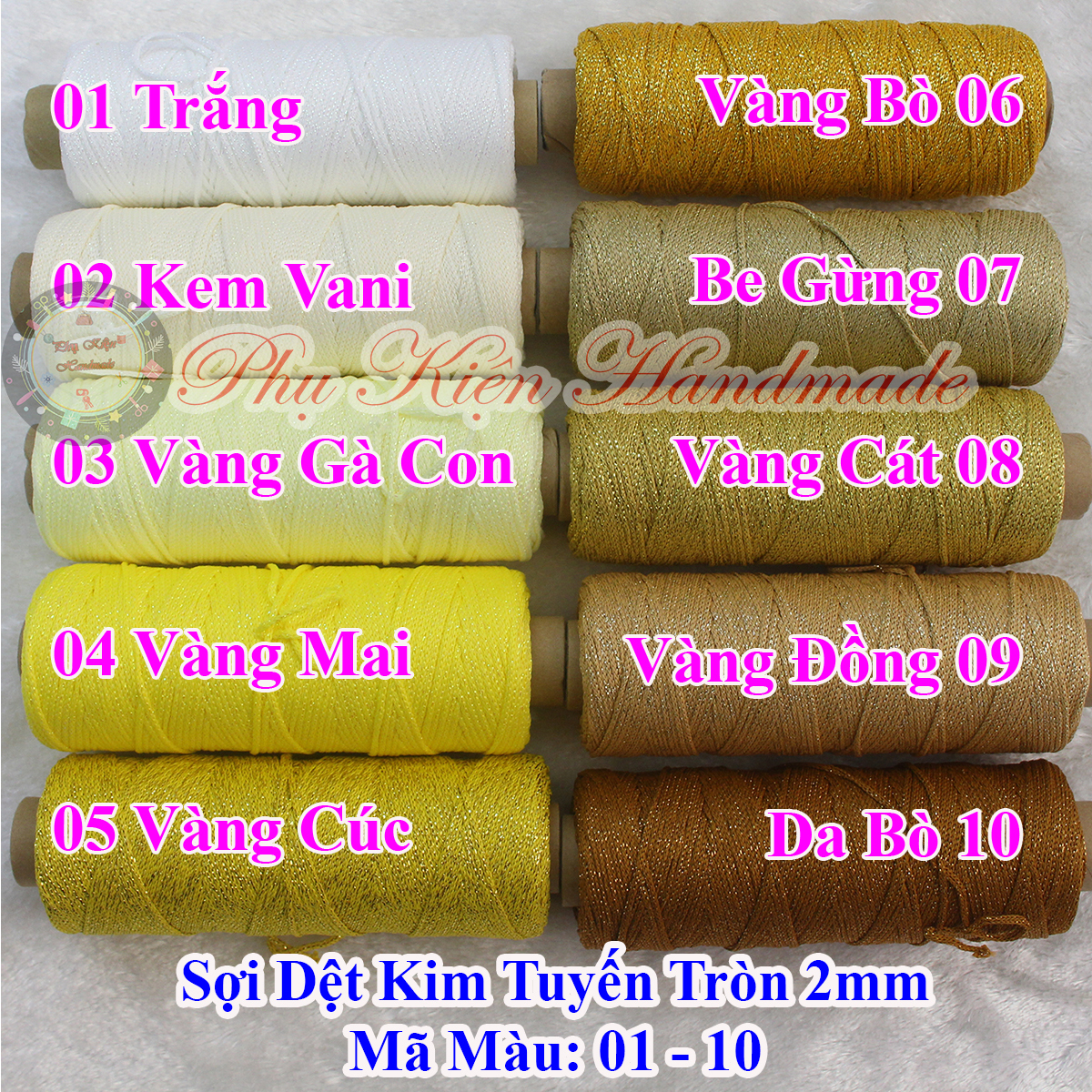 Sợi dệt kim tuyến tròn 2mm (màu 01-49)