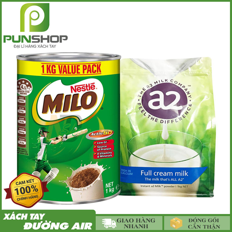 [Hàng Úc] COMBO Sữa Bột Milo Úc + Sữa Bột Nguyên Kem A2