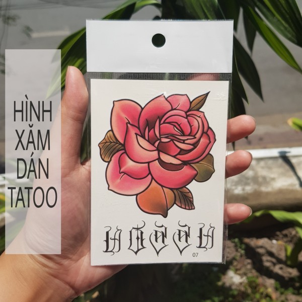 Hình xăm hoa hồng đỏ chất lừ qs07 - miếng dán hình xăm tatoo đẹp dành cho nam nữ, kích thước  8x11cm (size bàn tay)