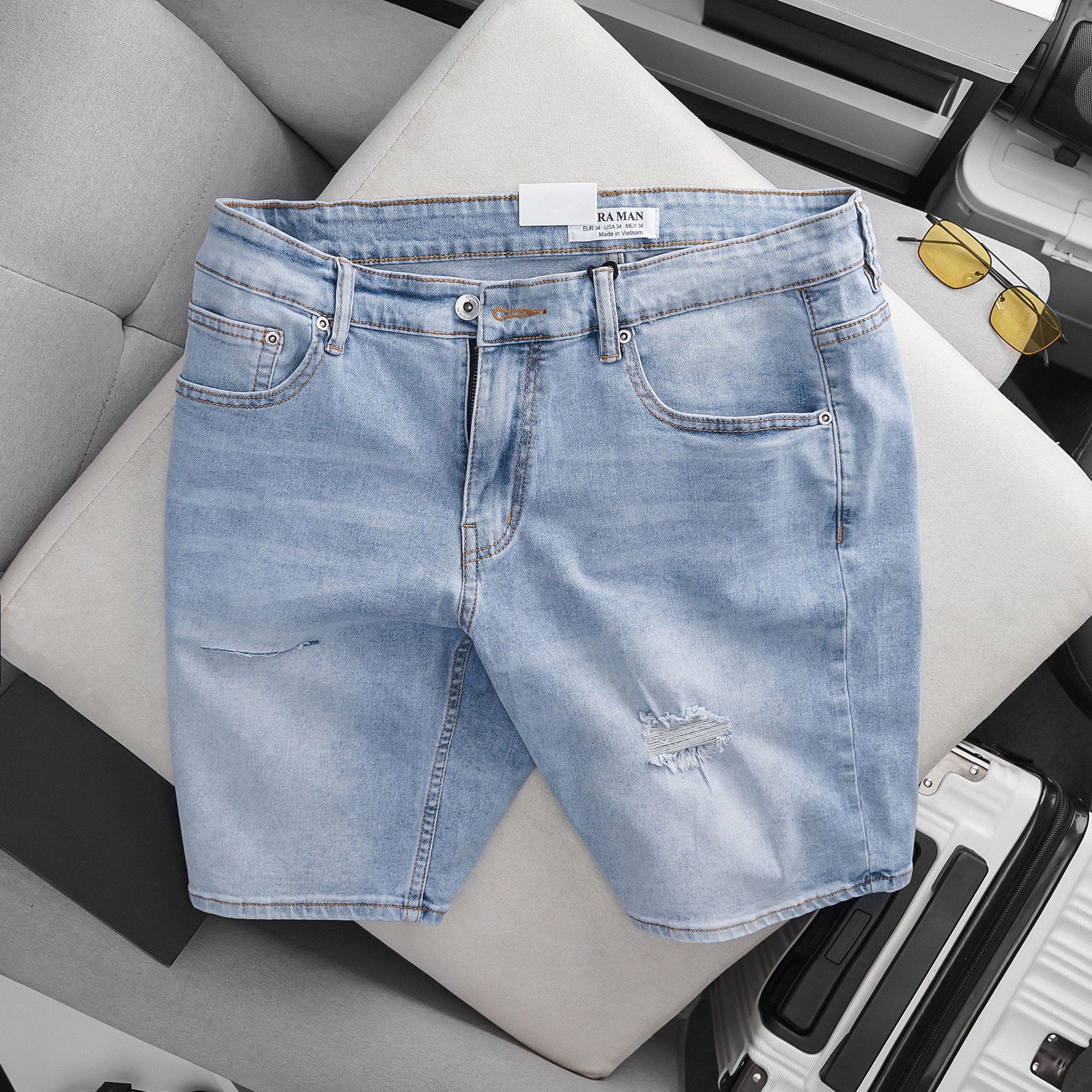 Quần Short Jean Nam Hàng Hiệu chất co giãn màu bụi đẹp vải cao cấp