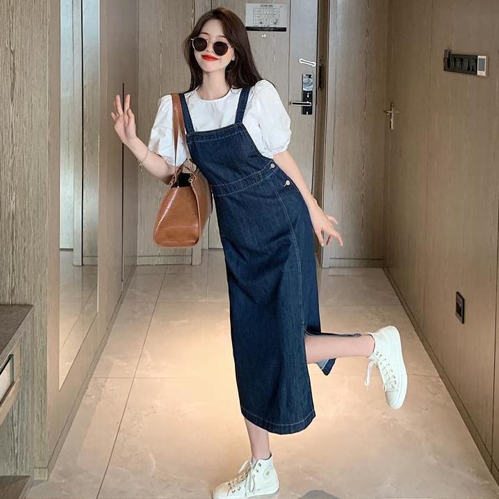Bộ đồ trang phục nữ cỡ lớn2021mùa hè mẫu mới béommváy liền bò nữ xẻ tà tôn dáng gầy