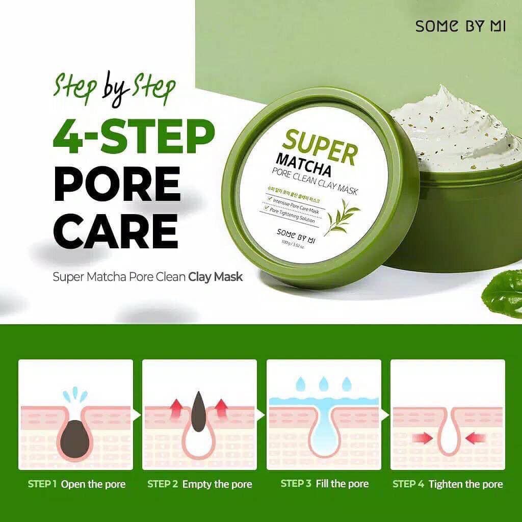 ( Hũ Full & mẫu  dùng thử) Mặt nạ Some By Mi Super Matcha Pore Clean Clay Mask