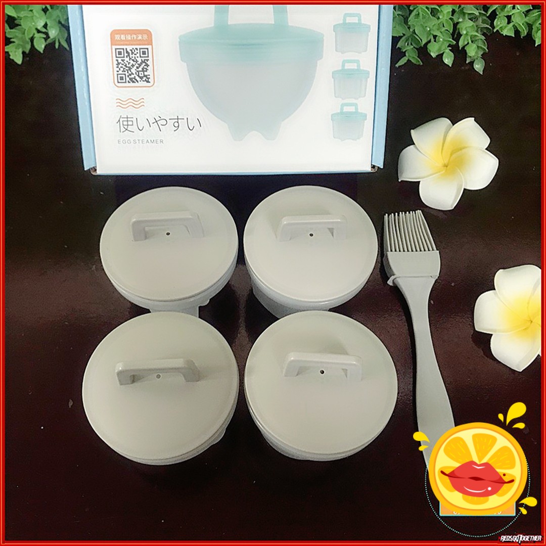 Kèm Chổi Silicon Quét Dầu Set Khuôn Hấp Trứng, Làm Bánh Ăn Dặm Cho Bé WorthBuy Bộ 4 Khuôn Nhựa Chịu Nhiệt Cao Cấp