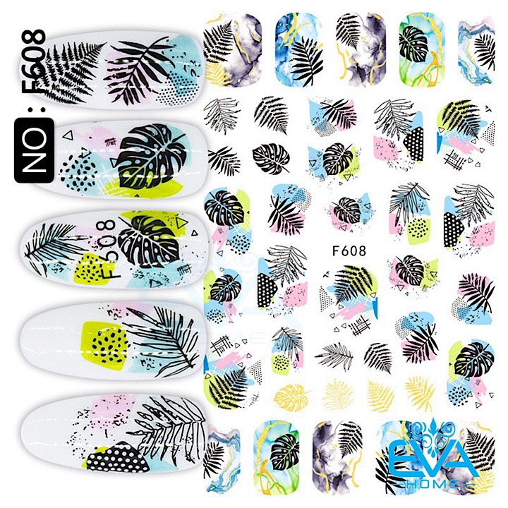 [HCM]Decal Dán Móng Tay 3D Nail Sticker Hoạ Tiết Lá Cọ Mùa Hè Palm Leaves F608