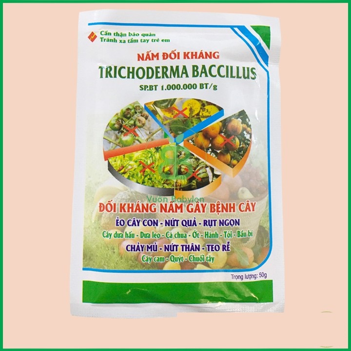 Chế phẩm vi sinh TRIBAS TRICHODERMA BACILLUS 50gram đối kháng nấm bệnh, phân hủy Xenlulo