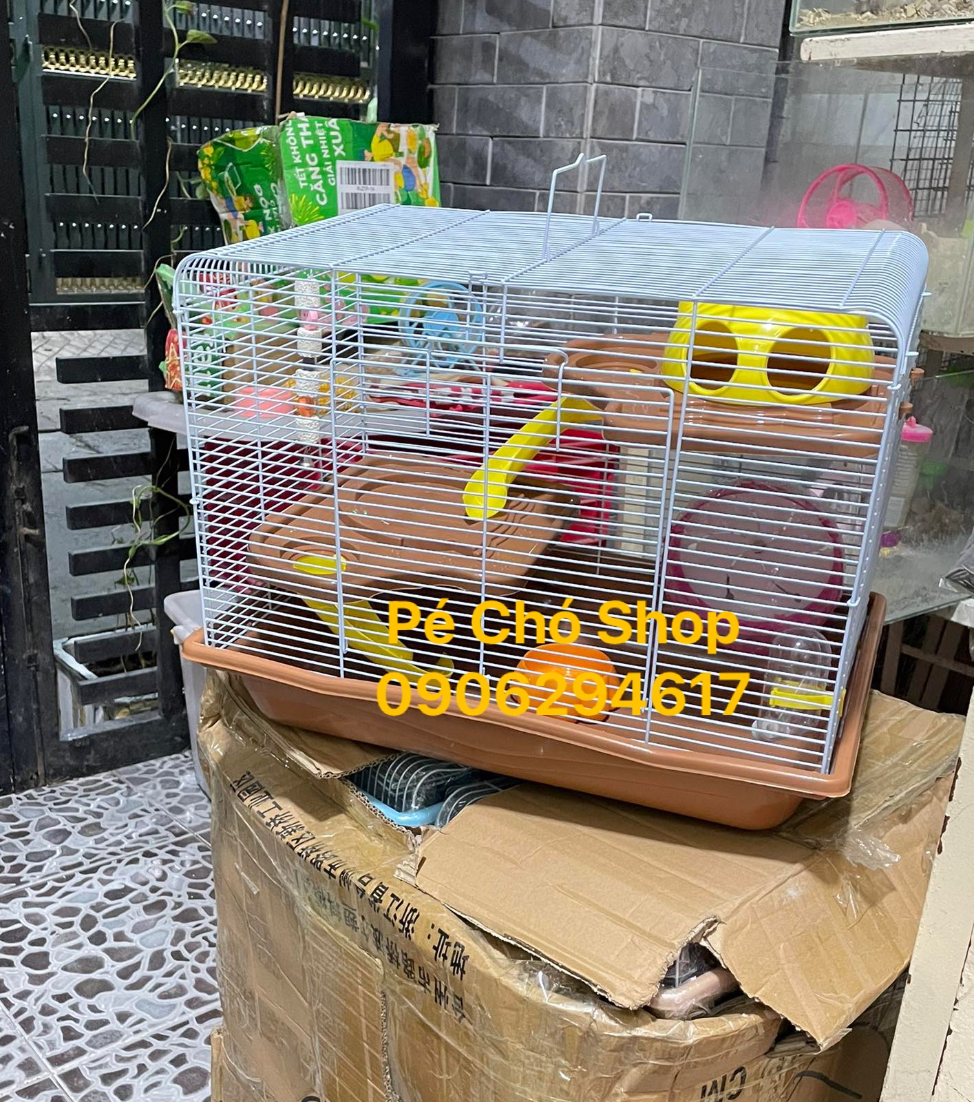 Lồng Hamster Mặt Mèo 3 Tầng Supper (size dài49 cao37 rộng32cm)