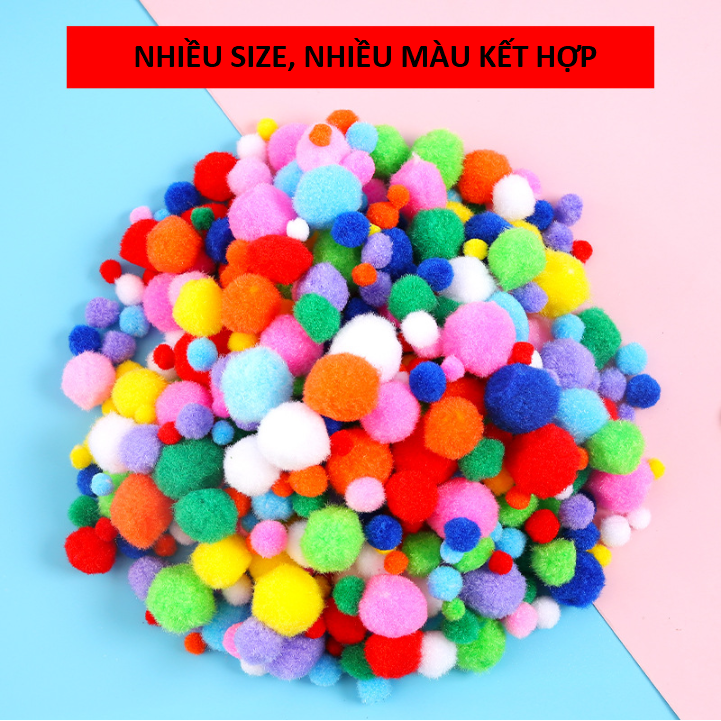 Quả bông Pompom trơn, nhiều size LẪN MÀU