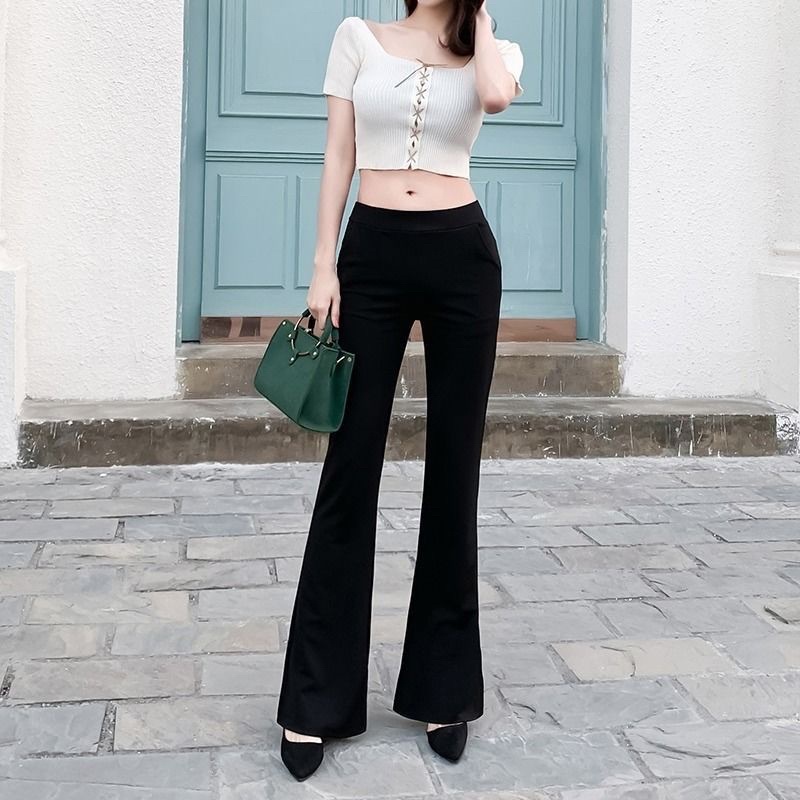 Quần ống loe nữ cạp cao dáng dài legging, quần tây ống loe nữ ôm vải mềm lưng chun cá tính