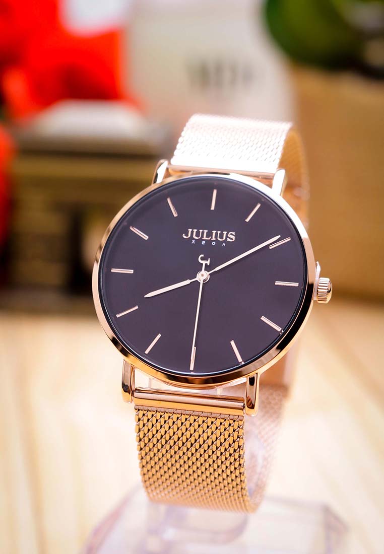 Đồng hồ cặp Julius Hàn Quốc JA-1164D dây thép (Đồng mặt đen)