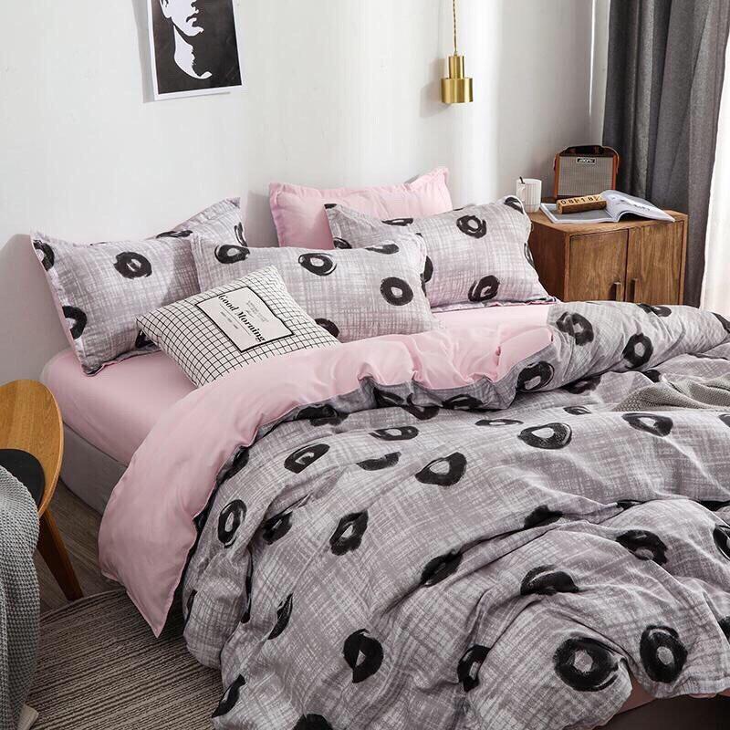 Bộ Chăn Ga Gối ( 01 Drap + 1 vỏ mền + 2 áo gối )  Họa Tiết Chấm Bi Đen